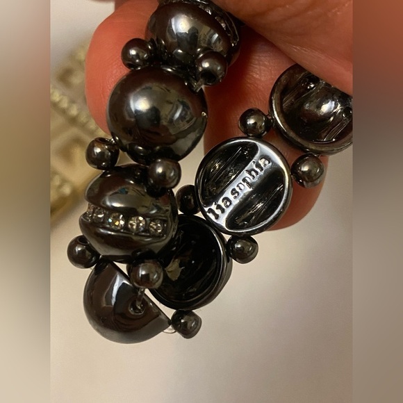 Gold and Cream Geometric Bracelets. Vintage. Stamped Lia Sophia - Picture 3 of 6